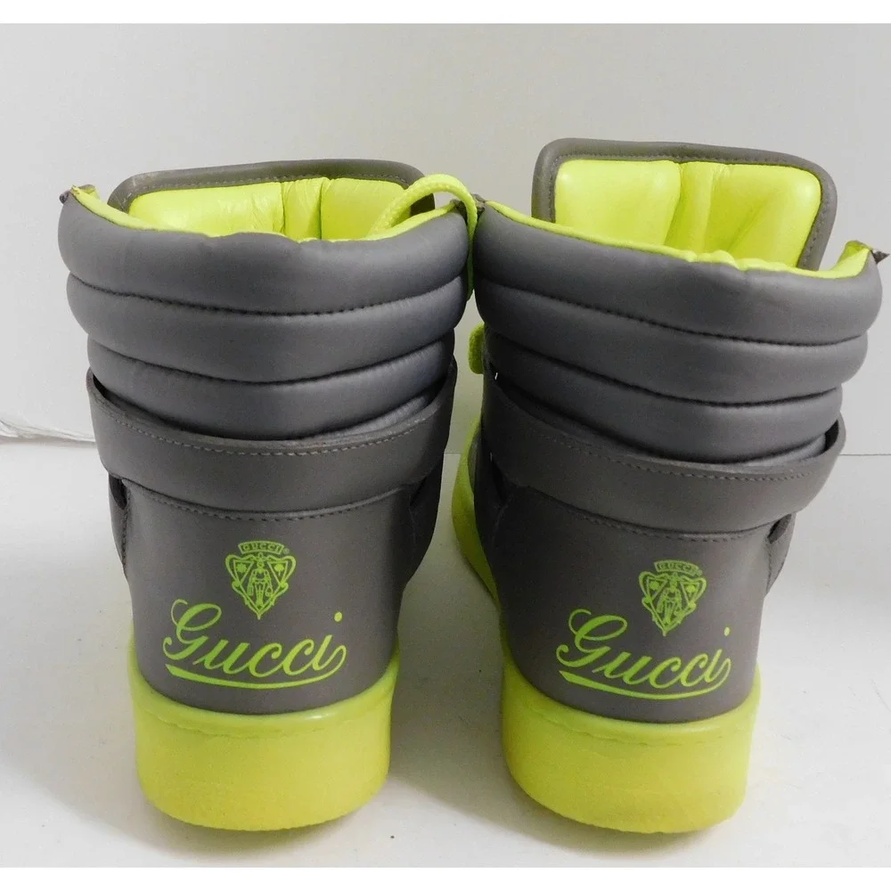 GUCCI Mens Hudson Quilted High Top Sneakers Gray Neon Green sz 41 G  US 8 appox